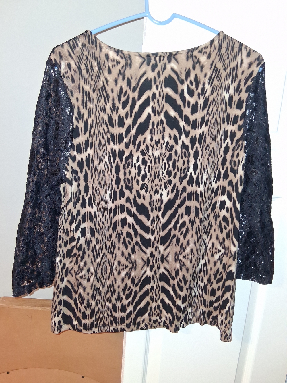 Chico's Leopard-Print Tunic with Black Lace Sleeves